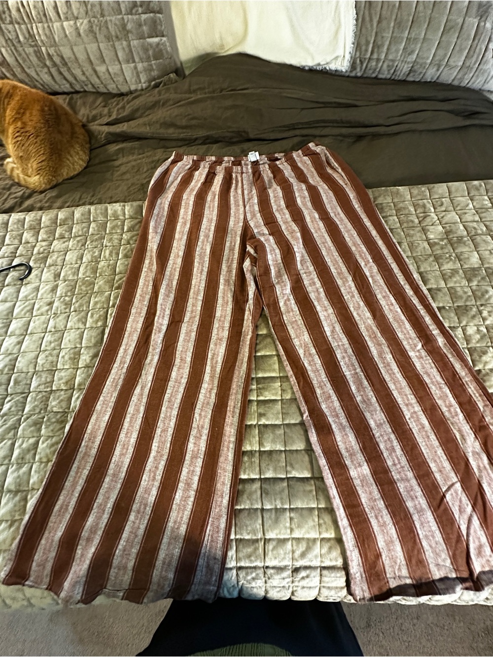a new day Brown and Cream Vertical-Stripe Wide Leg Pants